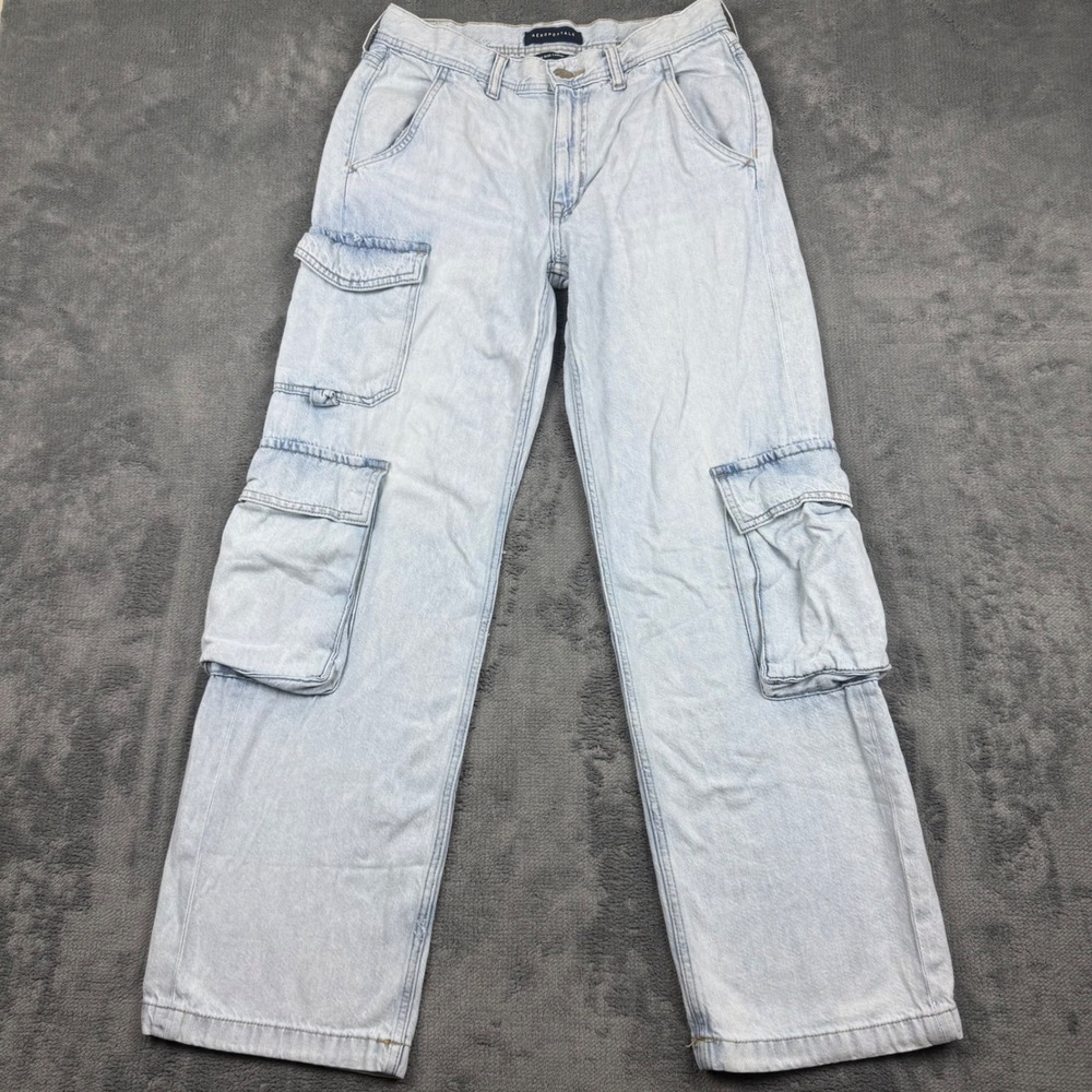 Aeropostale Low Rise Cargo Jeans Light Wash Wide Leg Utility Denim Size 4 Reg